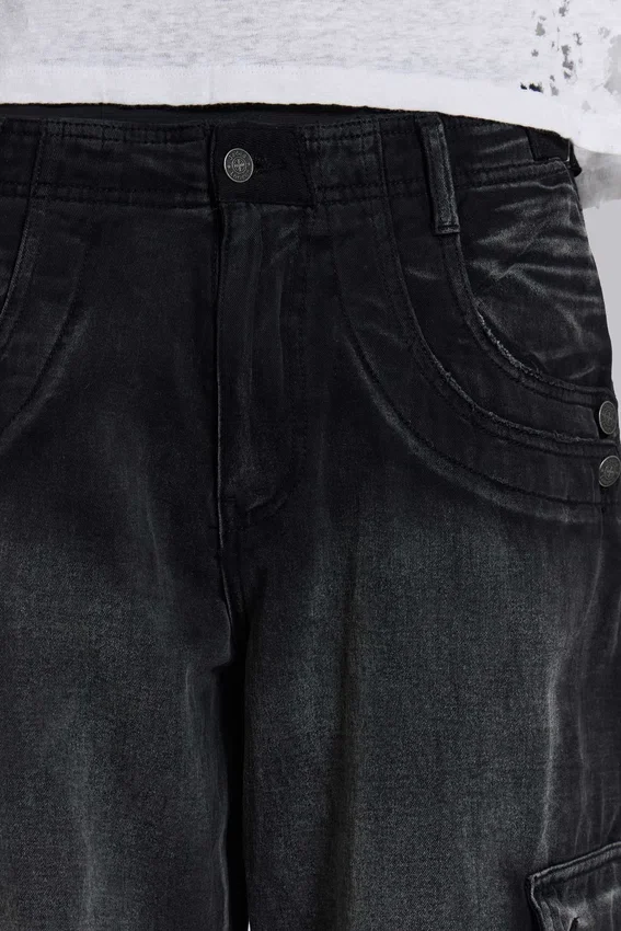 Sun Faded Black Trooper Cargo Pants