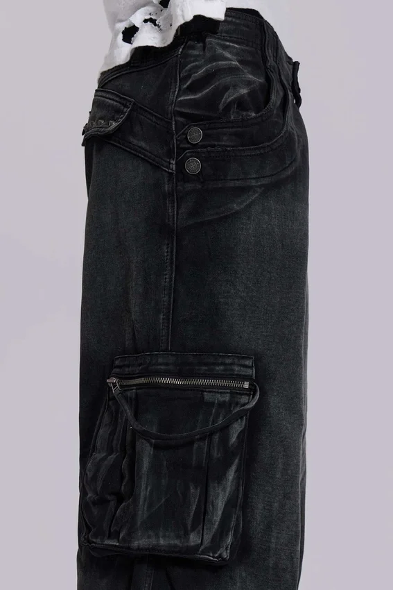 Sun Faded Black Trooper Cargo Pants