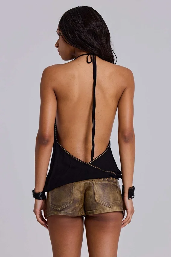 Tatiana Backless Studded Top in Black