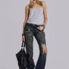 Tori Distressed Lace Low Rise Bootcut Jeans