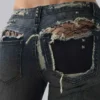 Tori Distressed Lace Low Rise Bootcut Jeans