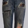 Tori Distressed Lace Low Rise Bootcut Jeans