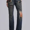 Tori Distressed Lace Low Rise Bootcut Jeans