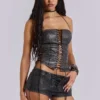 Vaca Whipstitch Faux Leather Mini Shorts in Black