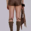 Vaca Whipstitch Faux Leather Mini Shorts in Brown