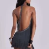 Vadra Backless Fringe Mini Dress