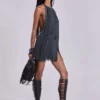 Vadra Backless Fringe Mini Dress