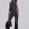 Vadra Backless Fringe Mini Dress