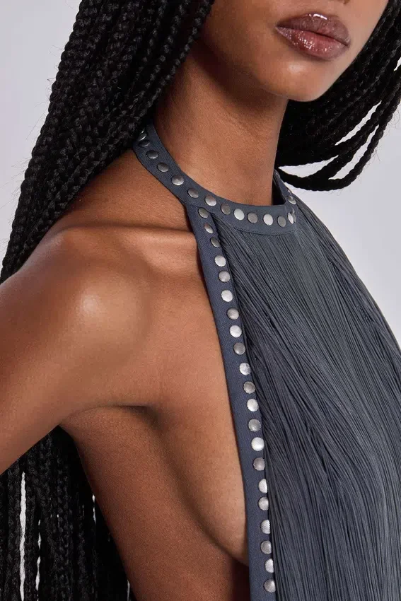 Vadra Backless Fringe Mini Dress