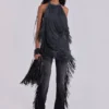 Vadra Backless Fringe Mini Dress