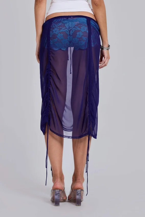 Velare Ruched Mesh Midi Skirt