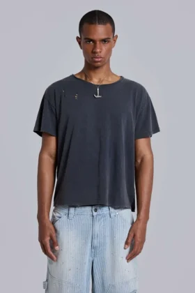 Washed Black Cropped Moth T-Shirt
