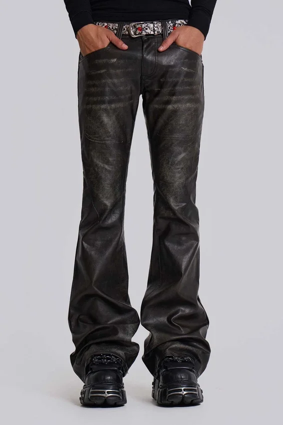 Washed Black PU Drift Bootcut Jeans