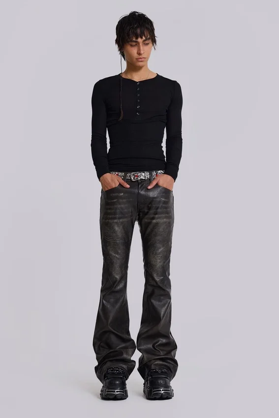Washed Black PU Drift Bootcut Jeans