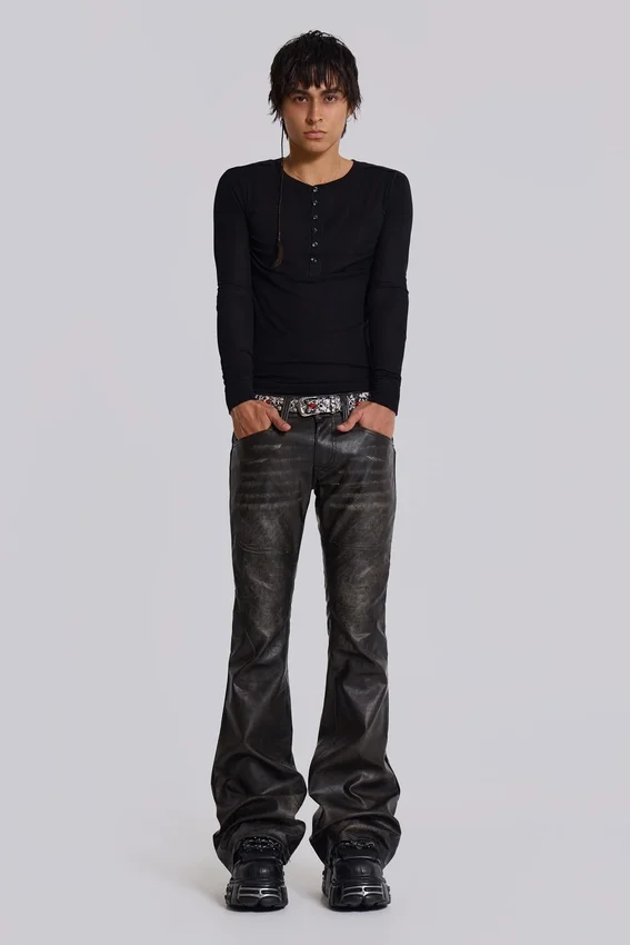 Washed Black PU Drift Bootcut Jeans