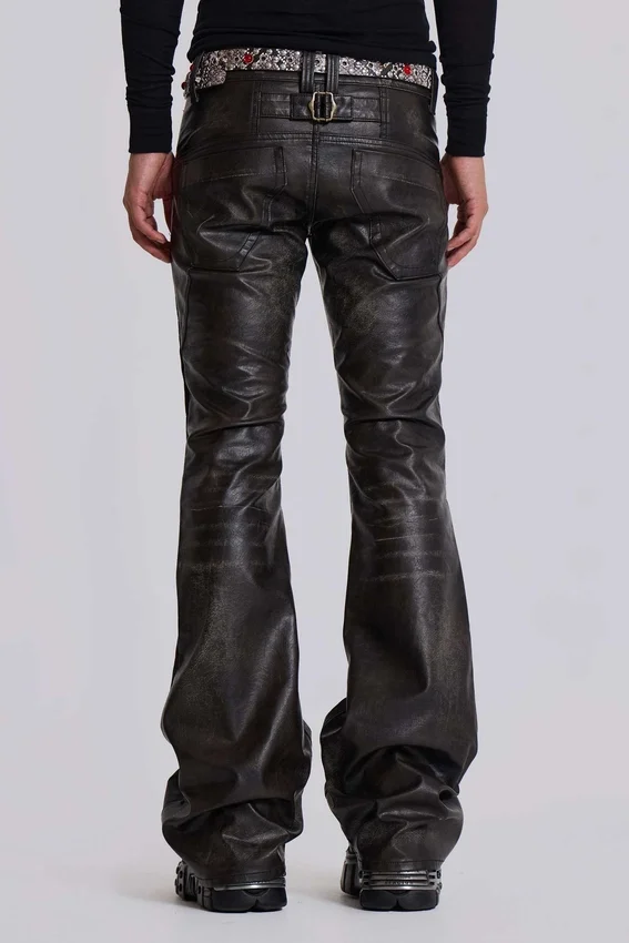 Washed Black PU Drift Bootcut Jeans