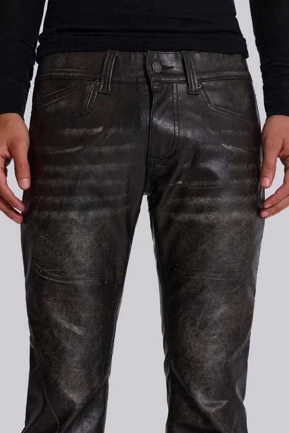 Washed Black PU Drift Bootcut Jeans