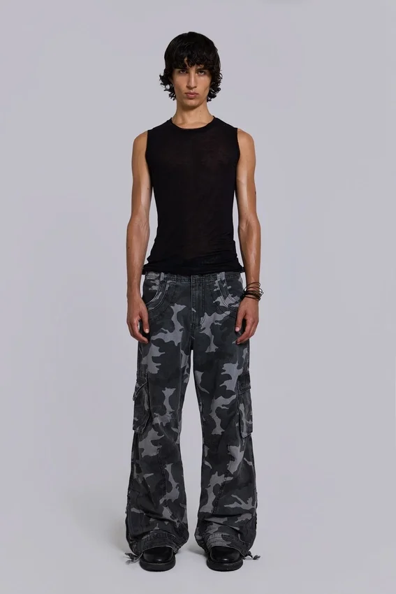 Washed Black Trooper Camo Cargo Pant