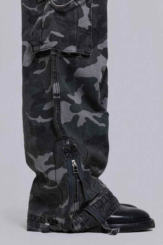 Washed Black Trooper Camo Cargo Pant