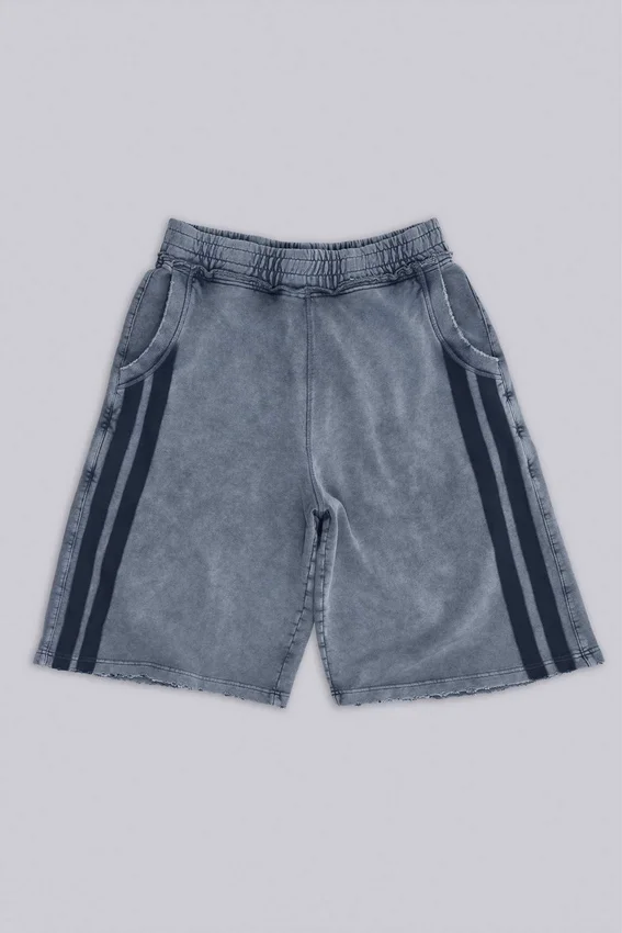 Washed Grey Sporty Stripe Monster Jogger Shorts