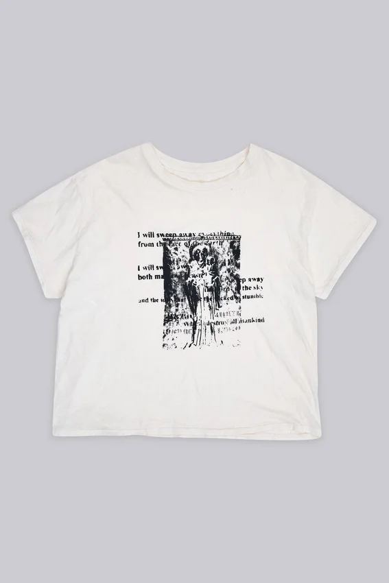 White Etching Cropped T-Shirt