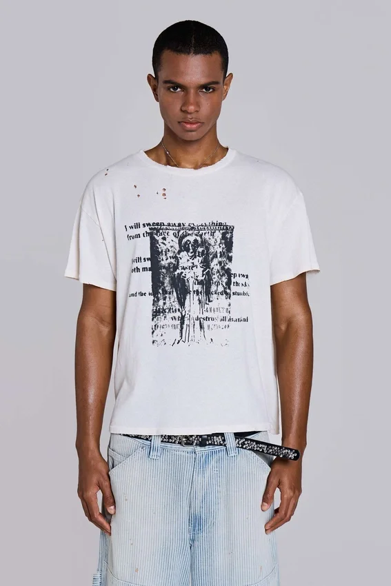 White Etching Cropped T-Shirt