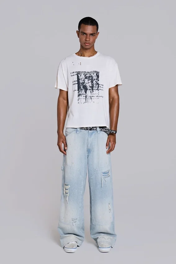 White Etching Cropped T-Shirt