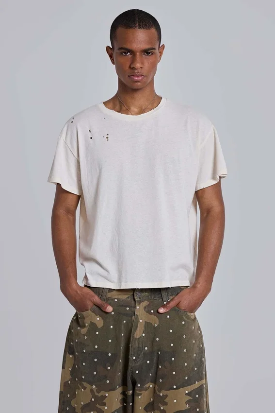 White Moth Cropped T-Shirt