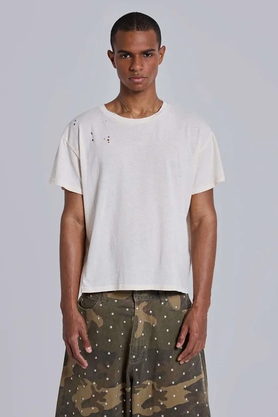 White Moth Cropped T-Shirt