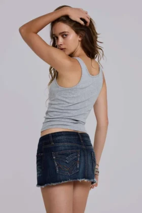 Zadie Denim Cut Off Mini Skirt in Dark Wash