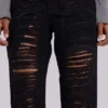 Zain Shredded Bootcut Jeans in Black