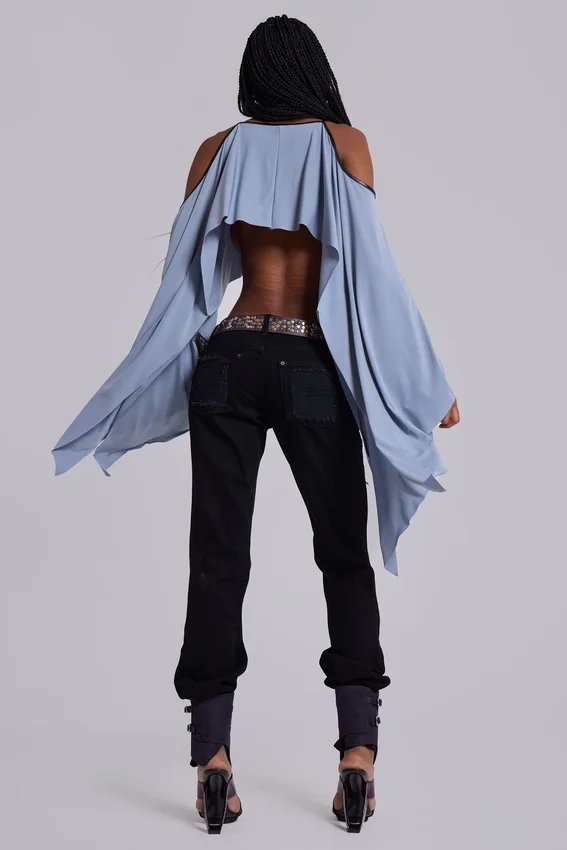Zain Shredded Bootcut Jeans in Black