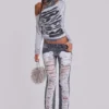 Zain Shredded Bootcut Jeans in Grey
