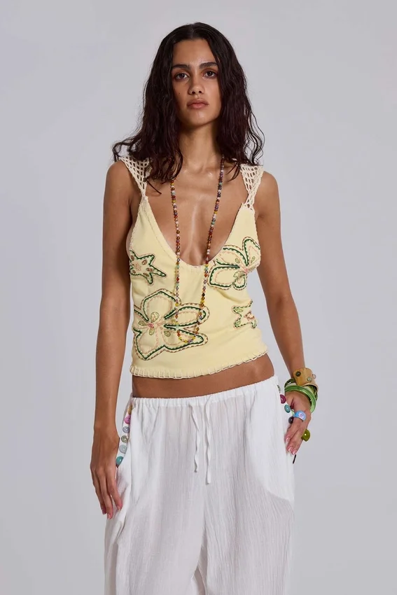 Zelya Beaded Crochet Halter Top